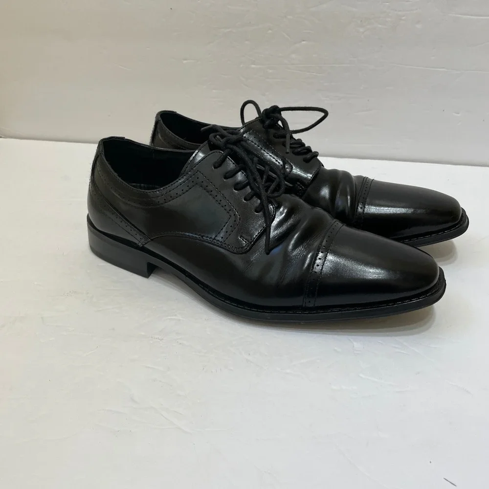 EXCELLENT CONDITION STACY ADAMS SQUARE TOE OXFORDS IN BLACK‎ LEATHER